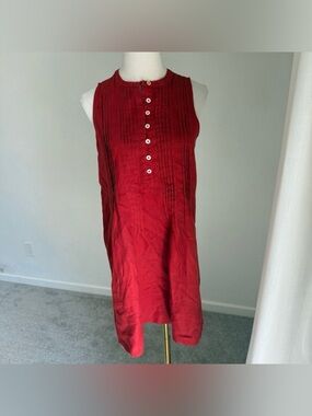 Quince 100% European Linen Sleeveless Swing Dress Chile Red XS Pintuck Pleated